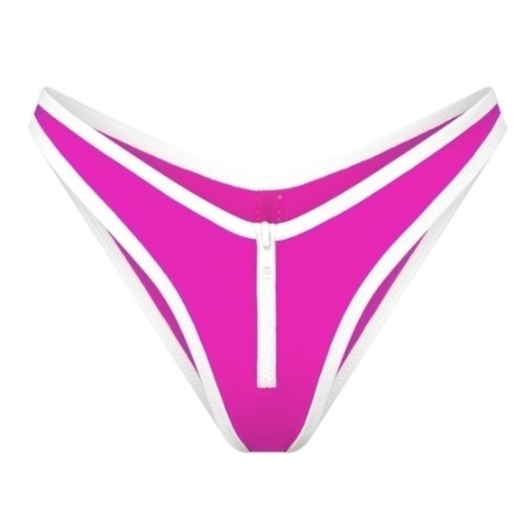 Skims Sporty Zipper Swim Dipped Tanga Bikini Bottoms in Hibiscus Pink Size 4X - Picture 1 of 12